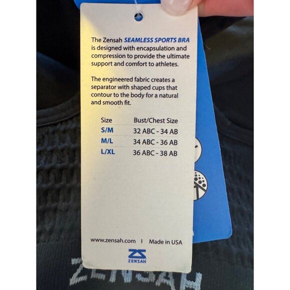 Zensah Seamless Sport Bra Size S/M Black 32 ABC - 34AB Smocked Stretch NWT $48 - Picture 3 of 8